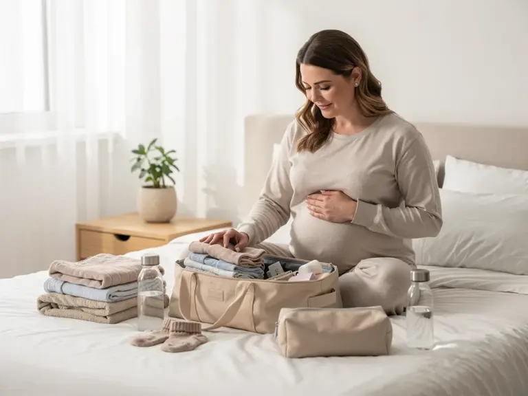 Kliniktasche Geburt sinnvoll packen für eine entspannte Vorbereitung Gut gepackte Kliniktasche zur Geburt mit bequemer Kleidung und wichtigen Dokumenten