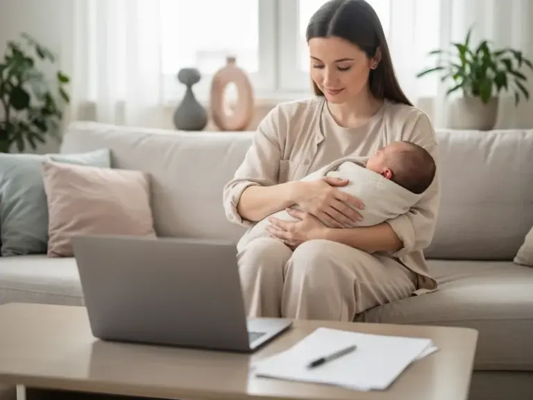 Elterngeld und Elternzeit: Die wichtigsten Unterschiede in Anspruch und Dauer Eltern setzen sich gemeinsam mit Baby zur Beratung über Elterngeld und Elternzeit zusammen