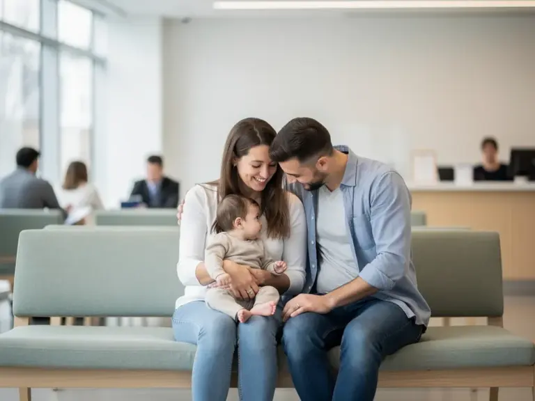 Eltern reichen Dokumente für biometrisches Passfoto zur Reisepass Baby beantragen ein