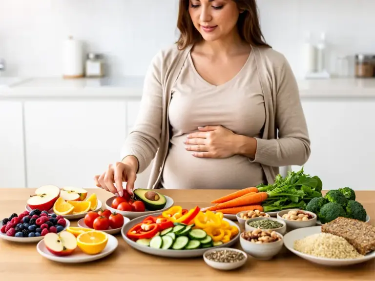 Beitragsbild zum Thema Ernährung bei Schwangerschaftsdiabetes mit gesunden Lebensmitteln