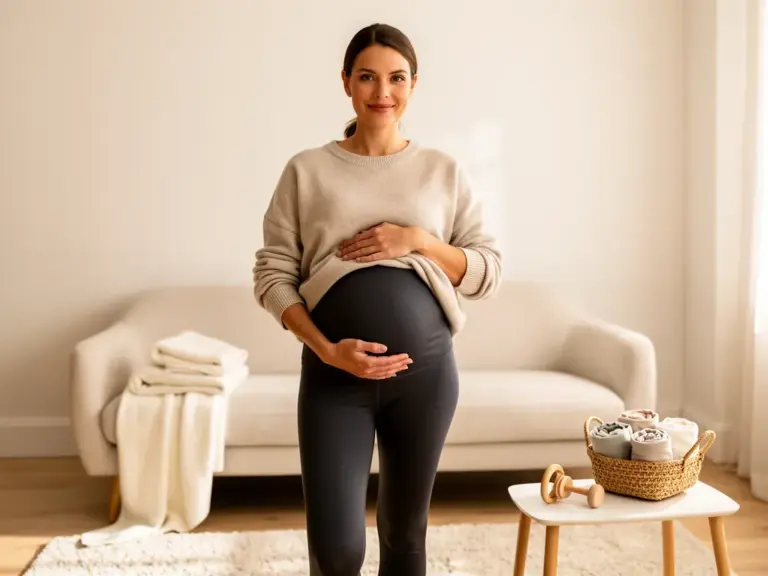 Mit Schwangerschaftsleggings stilvoll durch die Schwangerschaft kommen Schwangere Frau trägt modische Schwangerschaftsleggings für Komfort und Stil