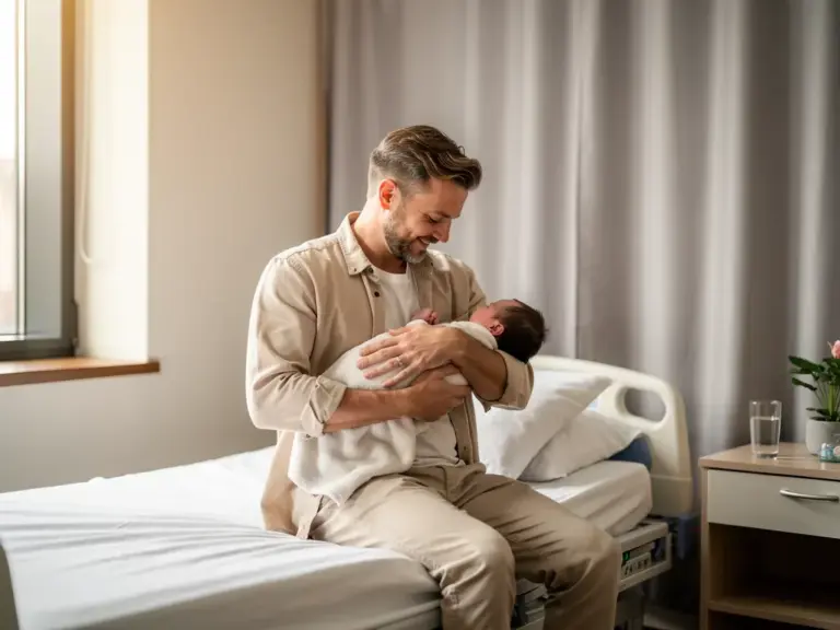 Rechte beim Vaterschaftsurlaub: Anspruch und Fristen für werdende Väter Vater hält Baby nach Geburt Vaterschaftsurlaub Rechte und Fristen in Deutschland