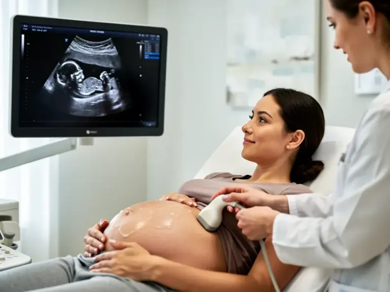 Zweite Ultraschalluntersuchung zeigt Entwicklung des Babys und überprüft Organe